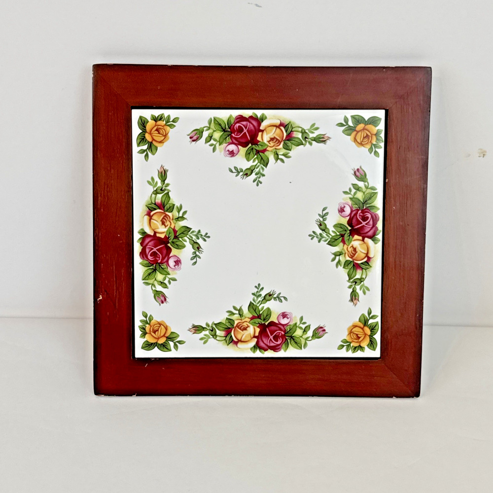 Royal Doulton Old Country Roses ceramic Trivet Hot plate wood
